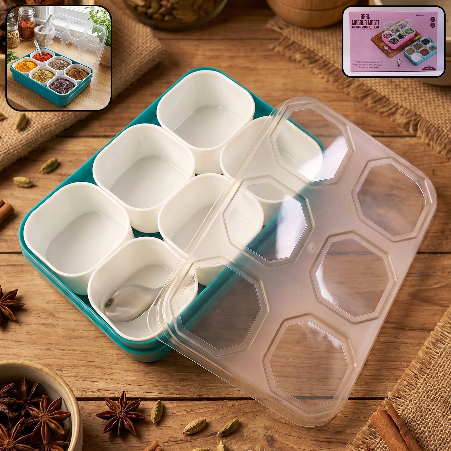Spice Storage Box 6 Compartments for Easy Kitchen Organization