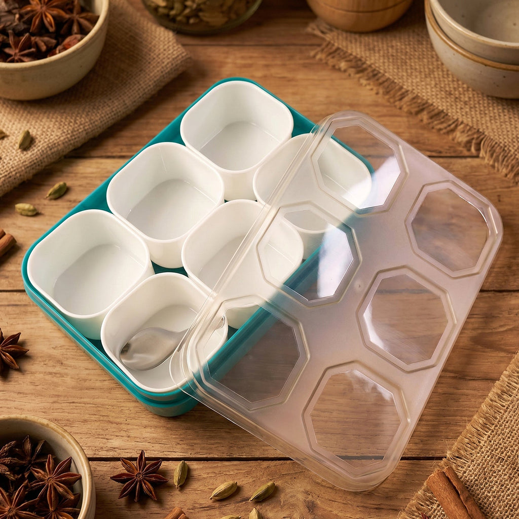 Spice Storage Box 6 Compartments for Easy Kitchen Organization - Back View