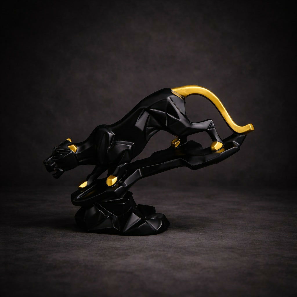 ALVENZA Abstract Black Gold Panther – Modern Decorative Home Statue