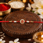 ALVENZA Swastik Pearl Frame Rakhi – Elegant and Traditional Tie for Brothers