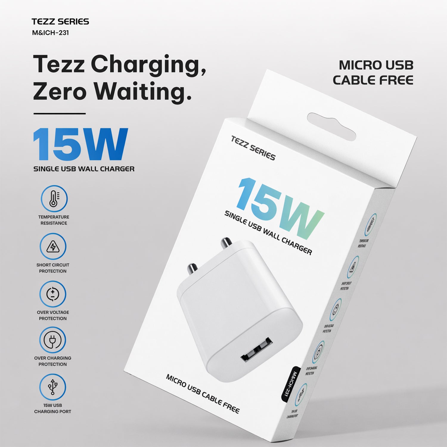 ALVENZA 15W USB Fast Charging Adapter with Micro USB Cable