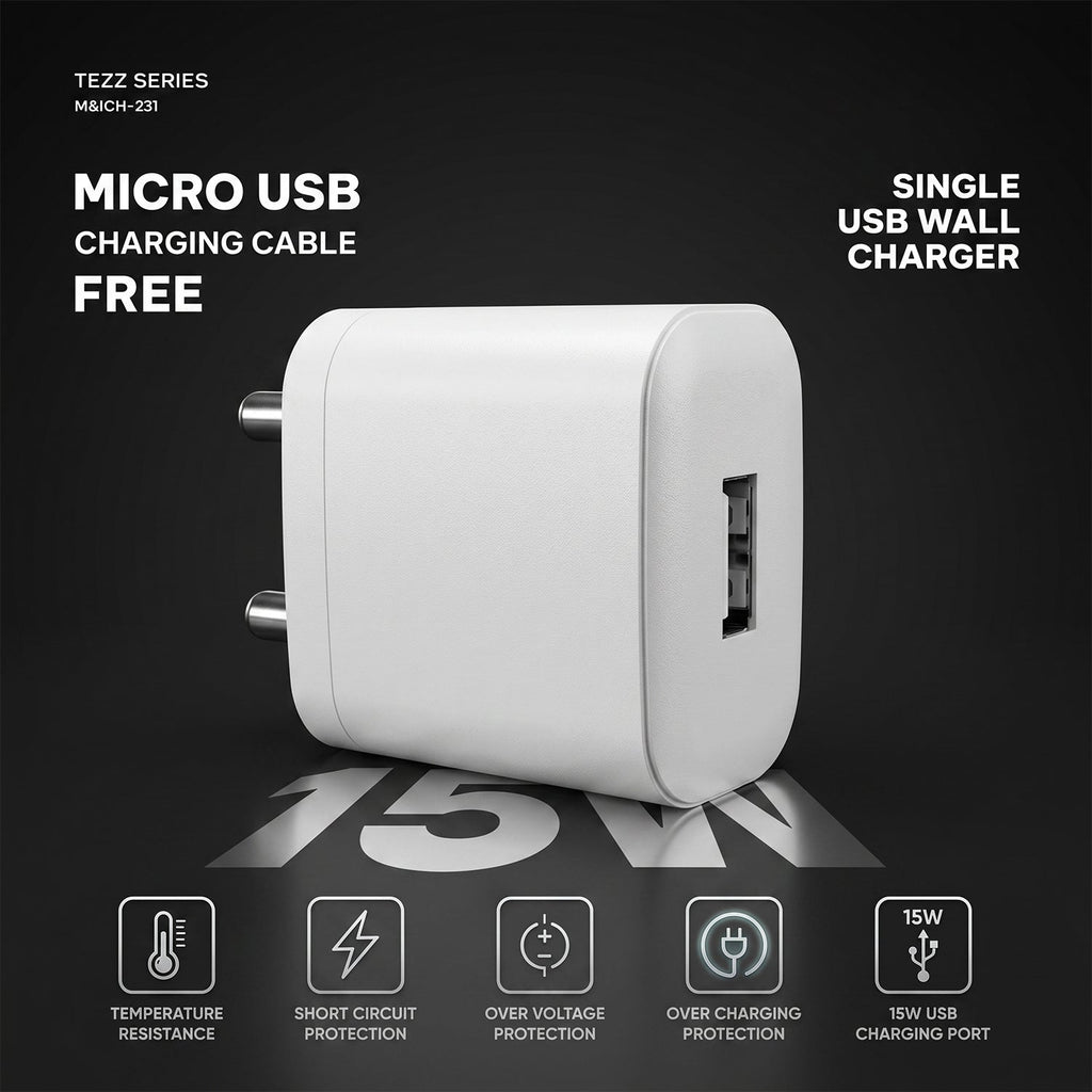 ALVENZA 15W USB Fast Charging Adapter with Micro USB Cable