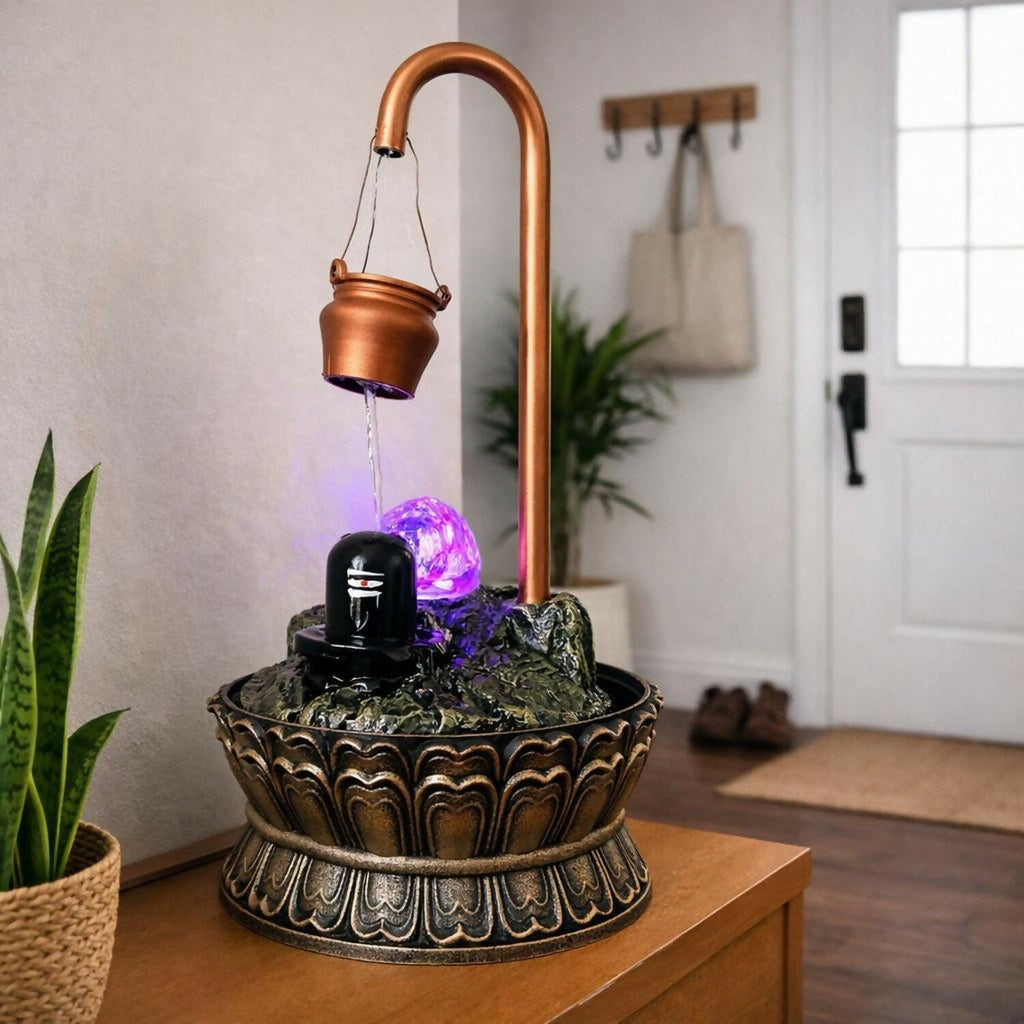 ALVENZA Shivling Water Fountain – LED Lighted Tabletop Spiritual Decor