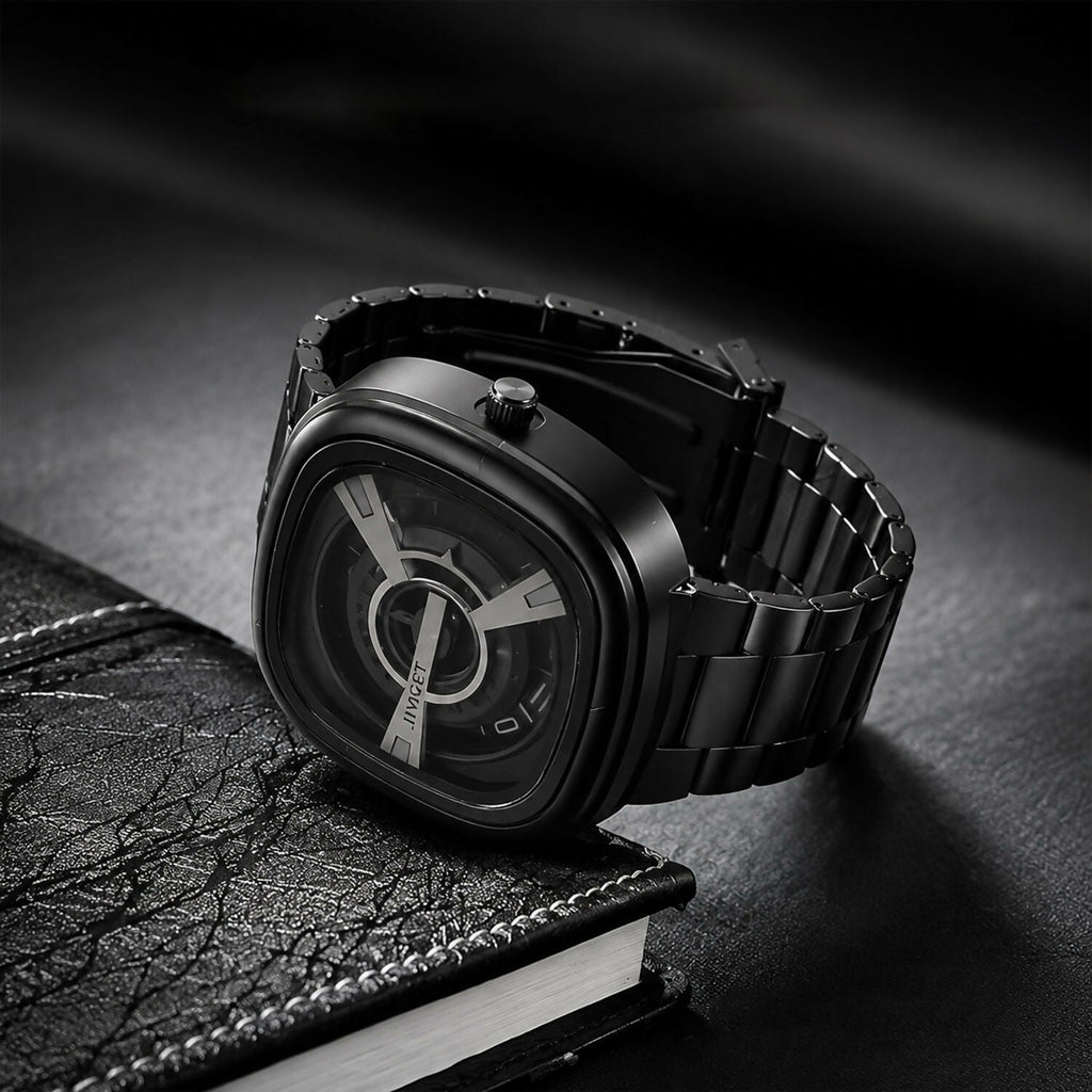 Black Metal Strap Square Analog Watch – Elegant & Bold Accessory