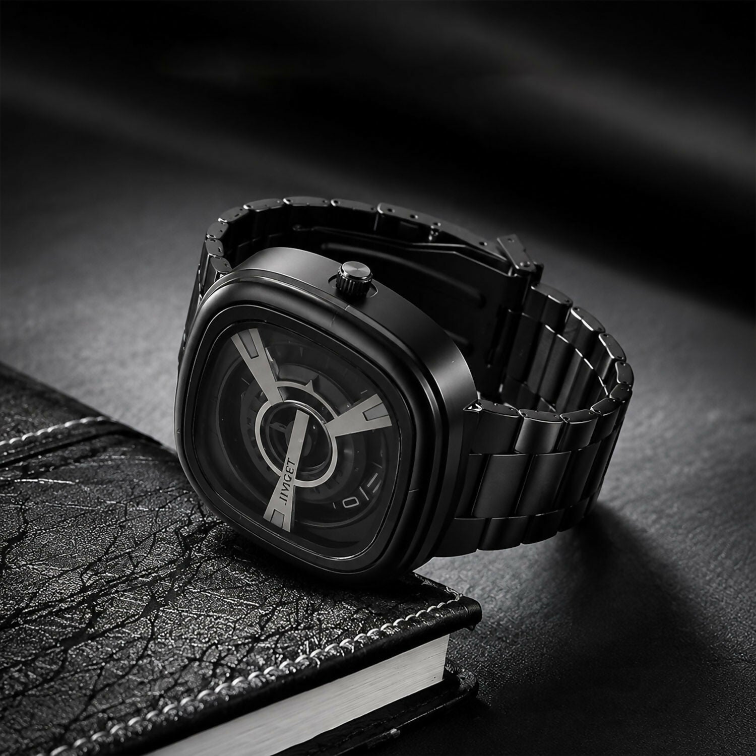 Black Metal Strap Square Analog Watch – Elegant & Bold Accessory
