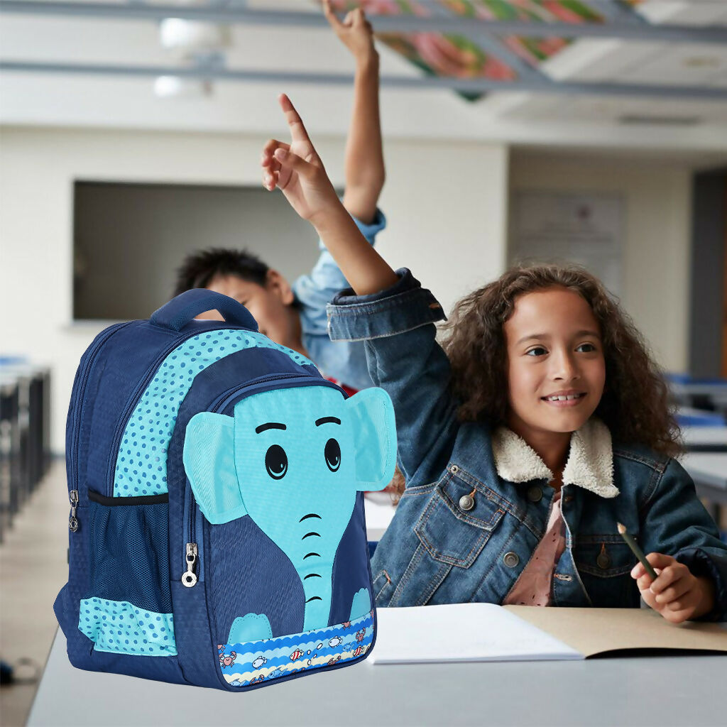 ALVENZA Kids Backpack – Cute Blue Elephant Design with Spacious Compartments