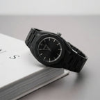 Luxury Matte Black Analog Watch – Elegant Geometric Dial & Metal Strap