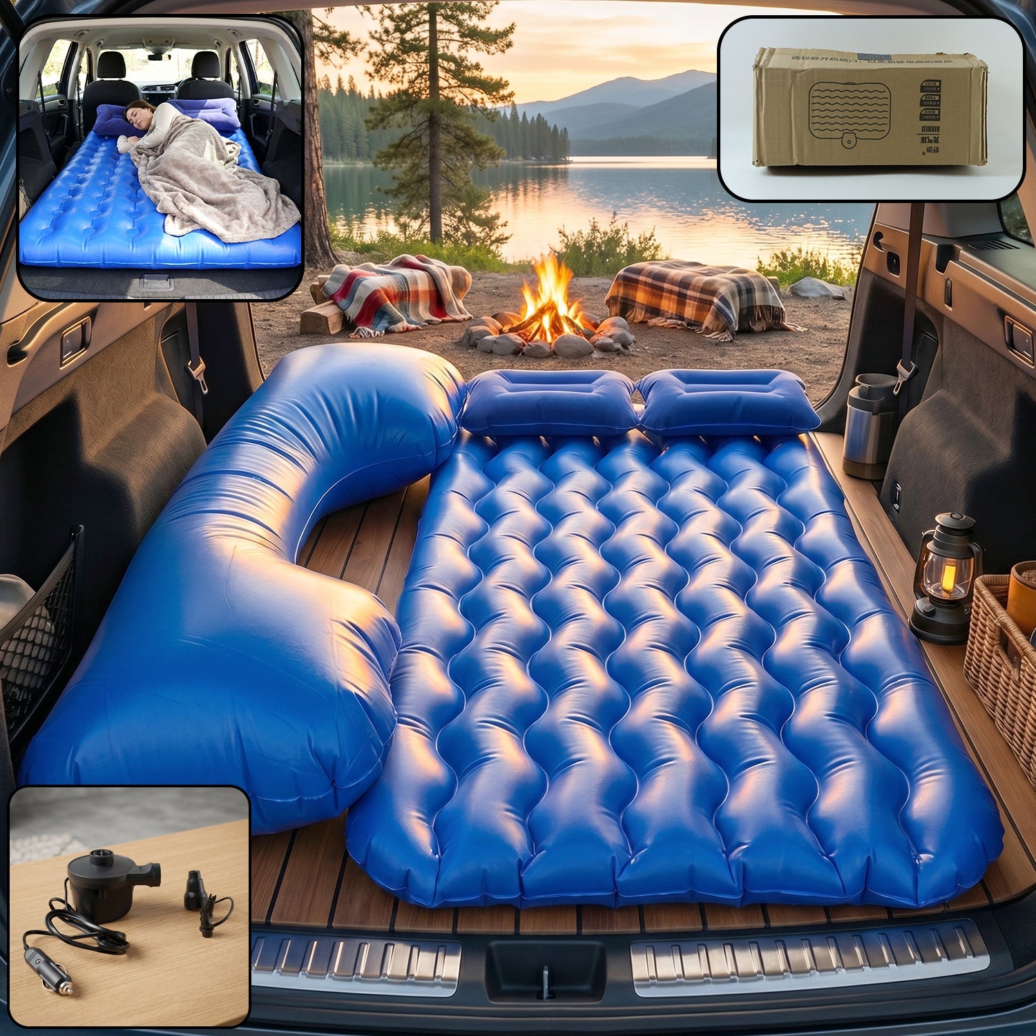 ALVENZA Car Air Mattress Bed Set – Portable Comfort for Travel & Camping, Car Sofa