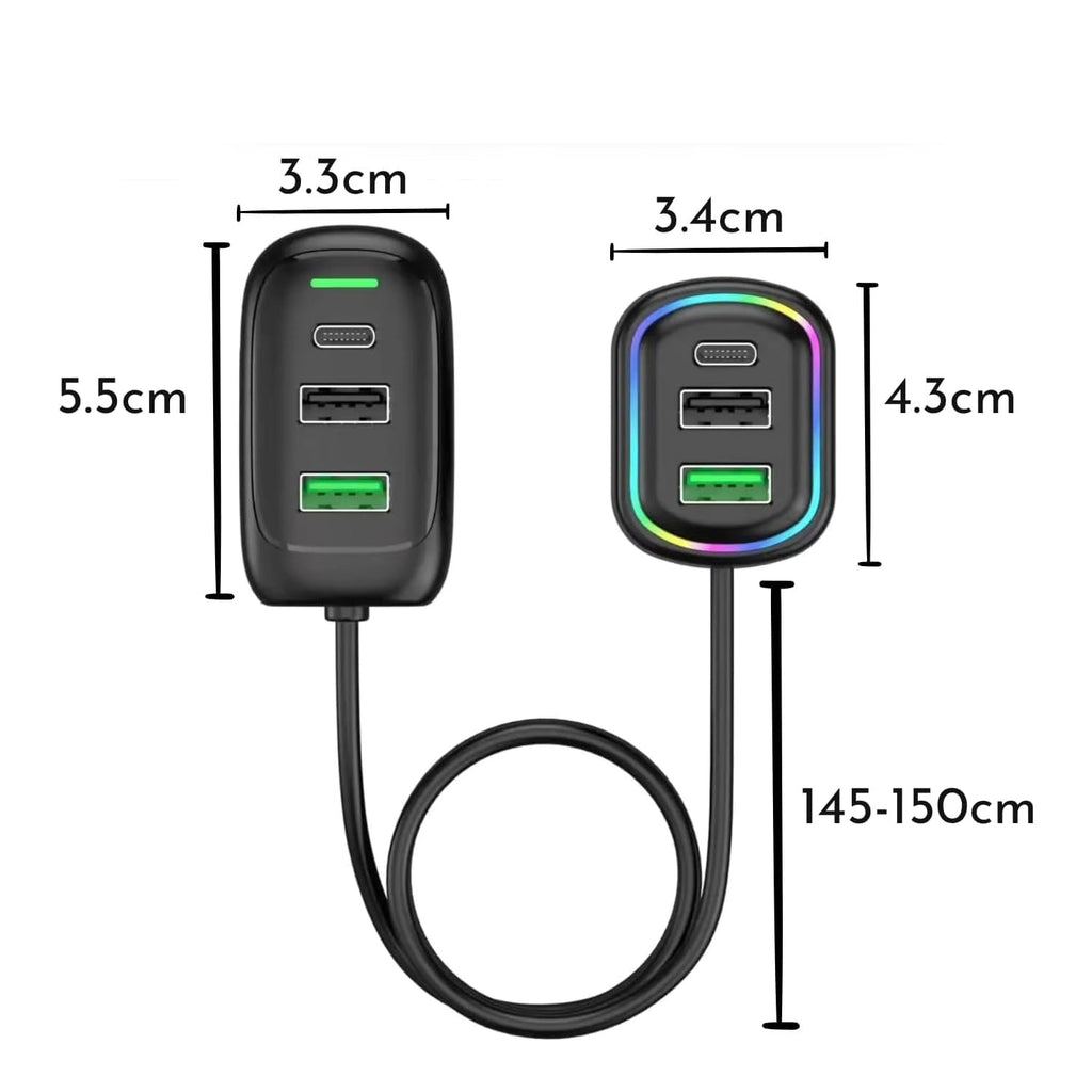 ALVENZA RGB Car USB Charger – Multi-port Fast Charging with LED Light
