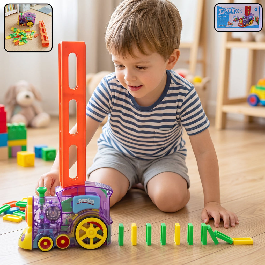ALVENZA Automatic Domino Laying Train Engine Toy with Light and Music for K...