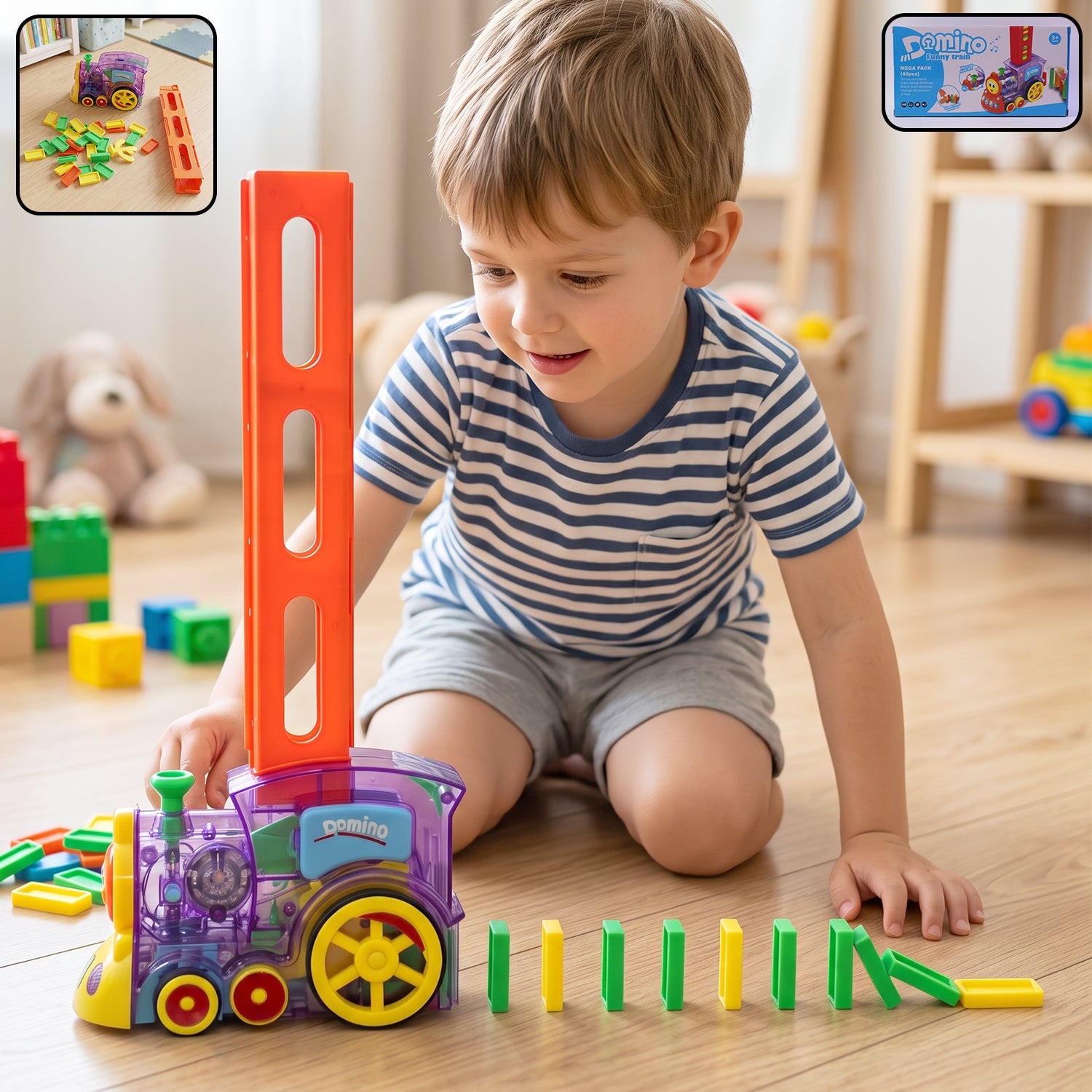 ALVENZA Automatic Domino Laying Train Engine Toy with Light and Music for K...