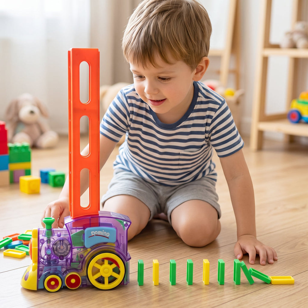 ALVENZA Automatic Domino Laying Train Engine Toy with Light and Music for K...