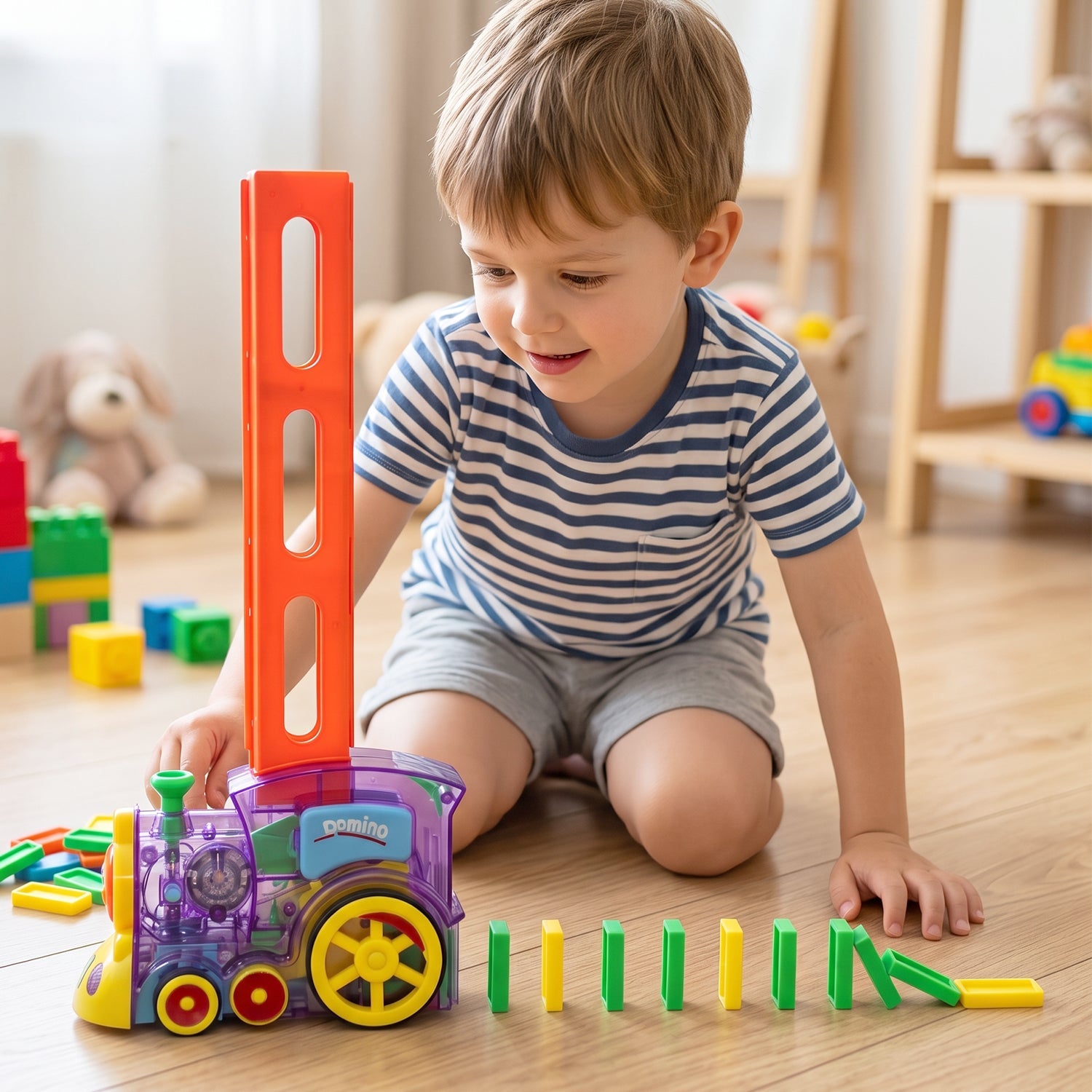 ALVENZA Automatic Domino Laying Train Engine Toy with Light and Music for K...