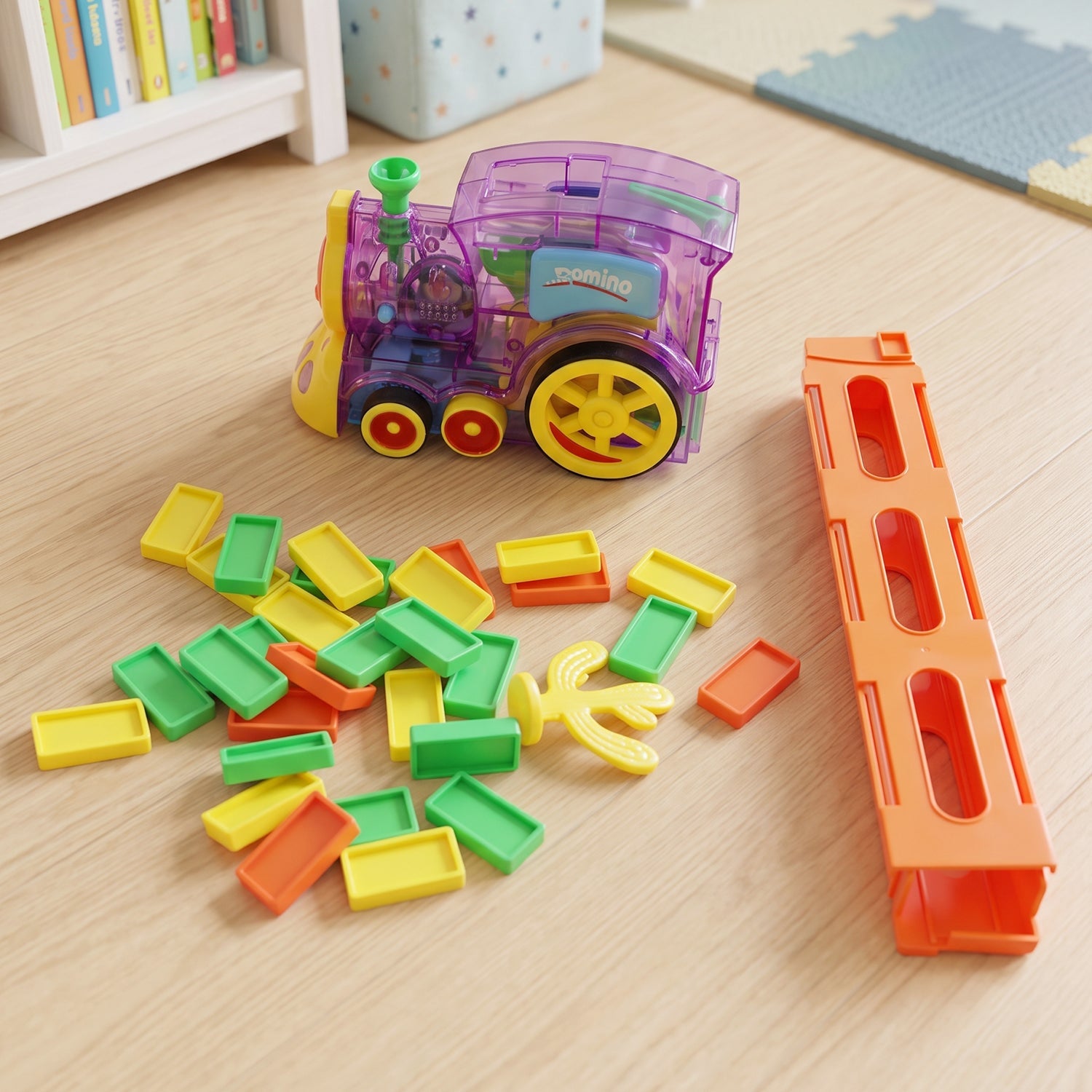 ALVENZA Automatic Domino Laying Train Engine Toy with Light and Music for K...