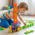 ALVENZA Automatic Domino Laying Train Engine Toy with Light and Music for K...