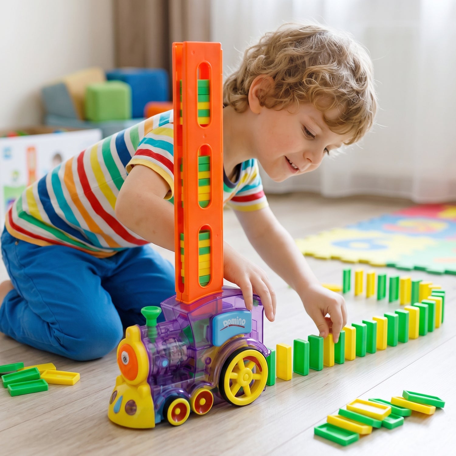 ALVENZA Automatic Domino Laying Train Engine Toy with Light and Music for K...