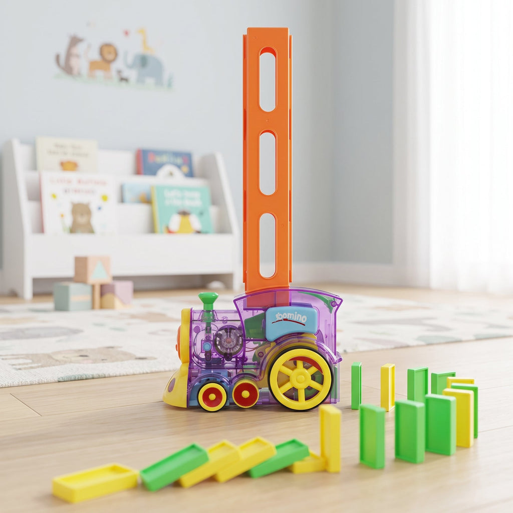 ALVENZA Automatic Domino Laying Train Engine Toy with Light and Music for K...