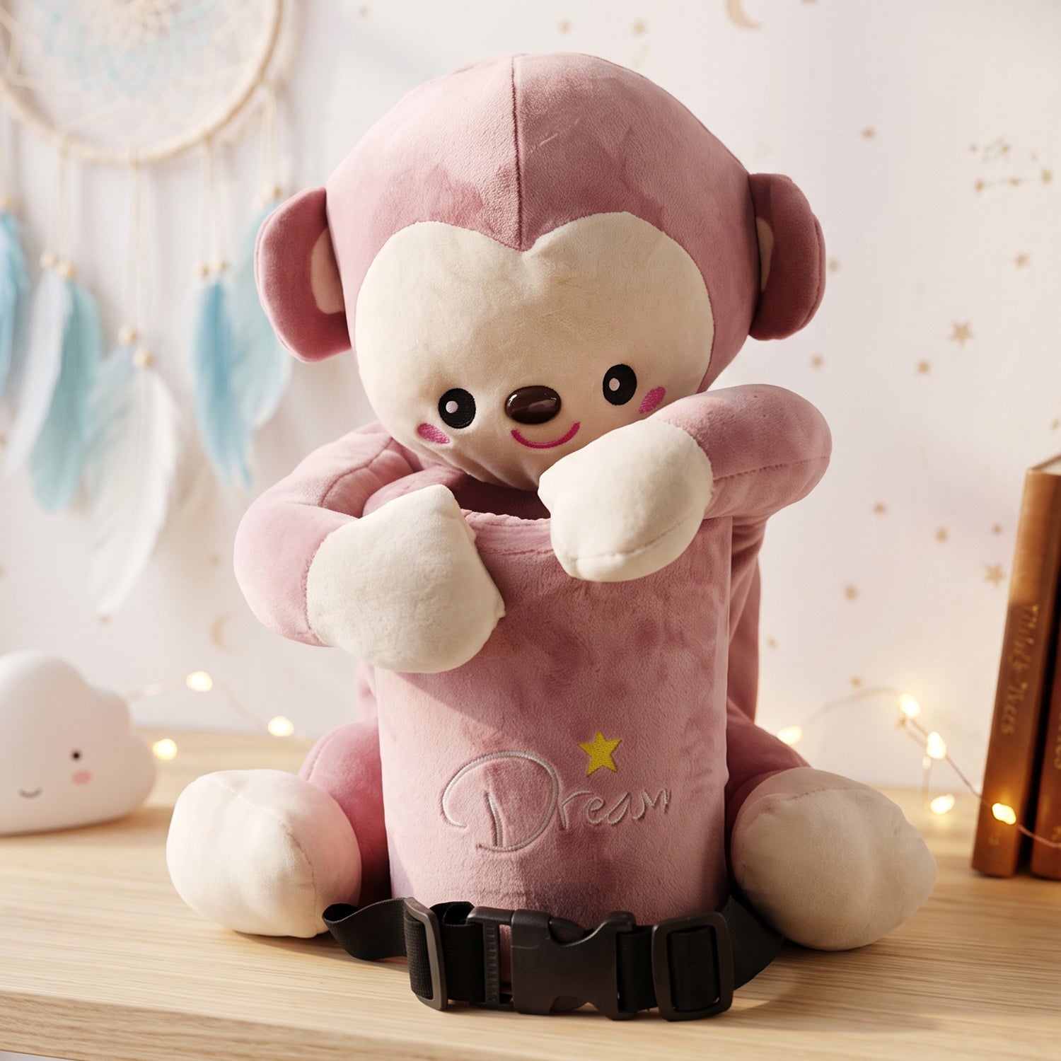 ALVENZA Car Trash Can and Tissue Box Holder Cute Plush Monkey Dustbin Organizer (1 Pc)