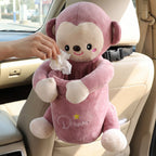 ALVENZA Car Trash Can and Tissue Box Holder Cute Plush Monkey Dustbin Organizer (1 Pc)