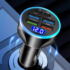 ALVENZA Multi-Port Car Charger – Fast 4 USB Ports for 12V/24V Vehicles