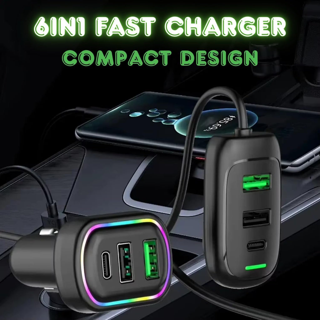 ALVENZA RGB Car USB Charger – Multi-port Fast Charging with LED Light