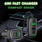 ALVENZA RGB Car USB Charger – Multi-port Fast Charging with LED Light