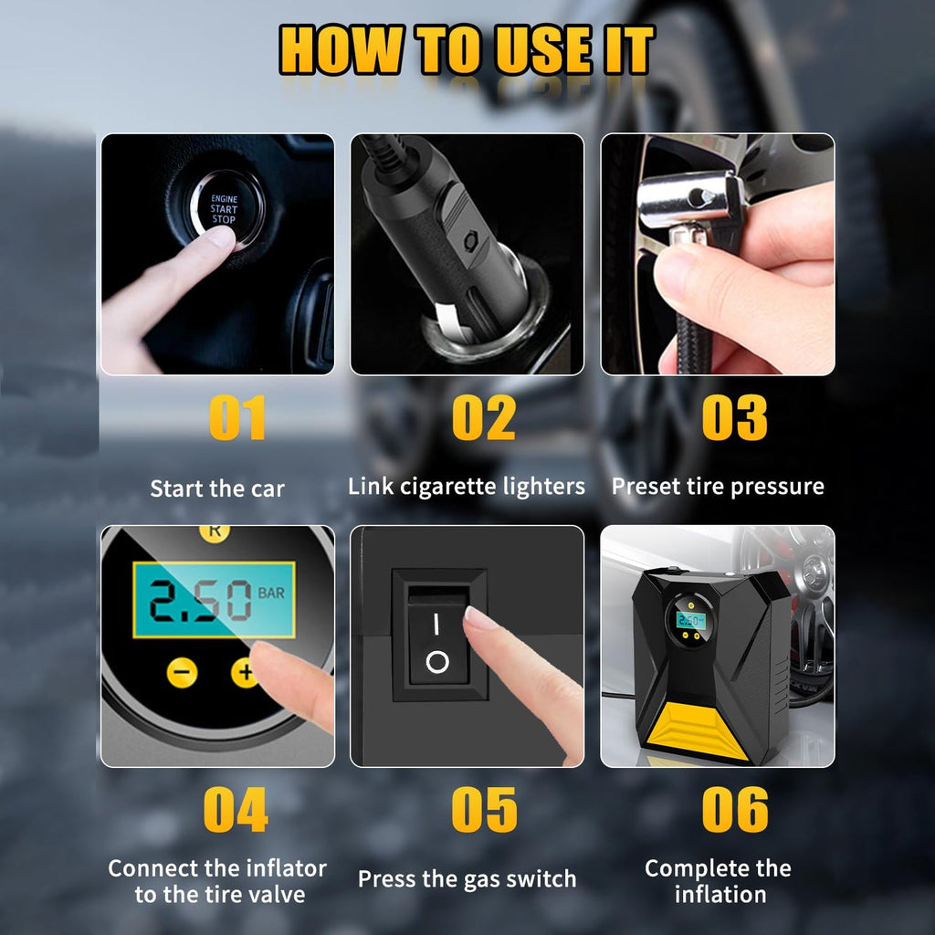 ALVENZA Car Tyre Air Compressor – Mini Digital Portable Pump with LCD