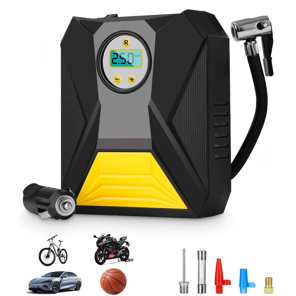 ALVENZA Car Tyre Air Compressor – Mini Digital Portable Pump with LCD
