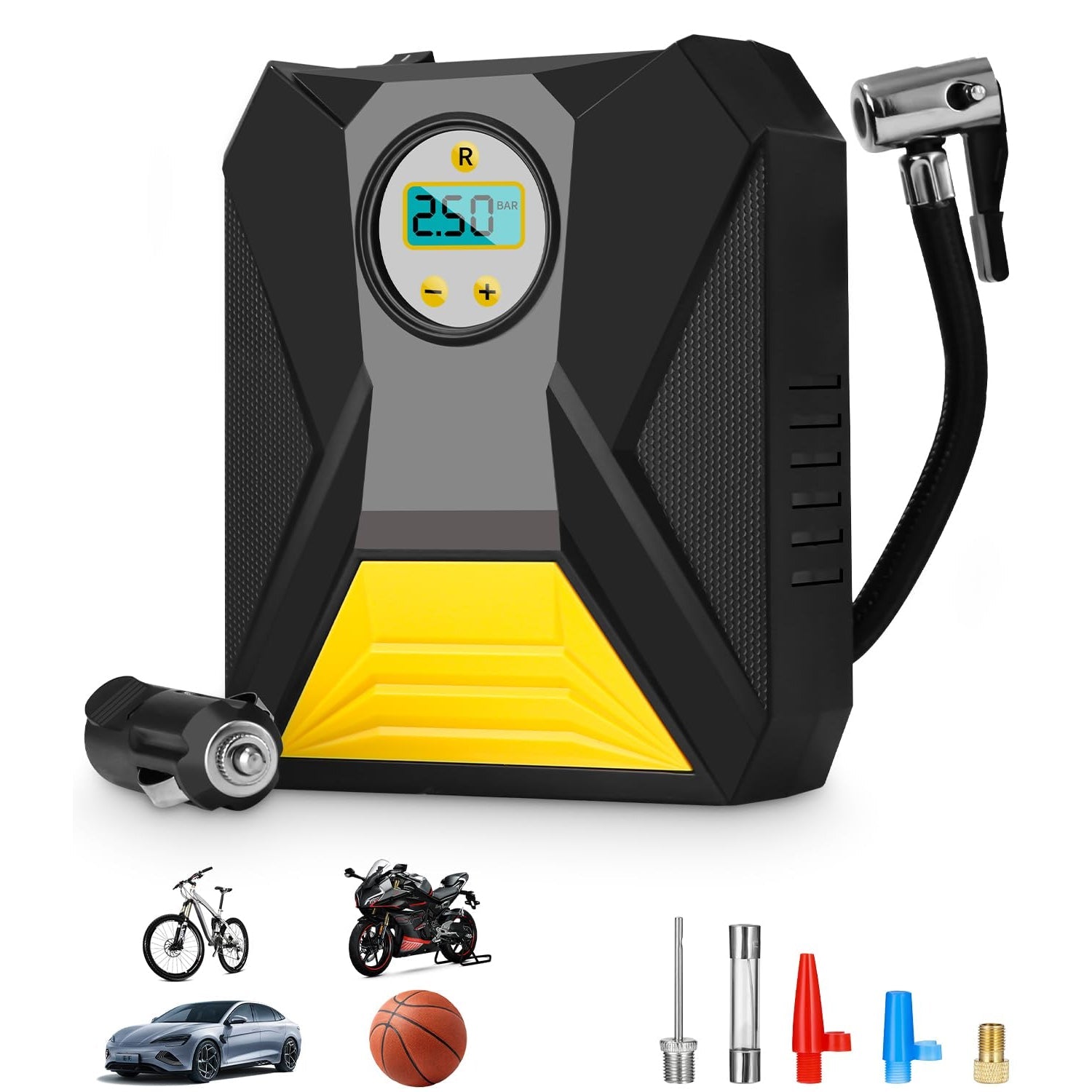 ALVENZA Car Tyre Air Compressor – Mini Digital Portable Pump with LCD