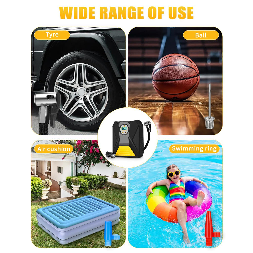 ALVENZA Car Tyre Air Compressor – Mini Digital Portable Pump with LCD