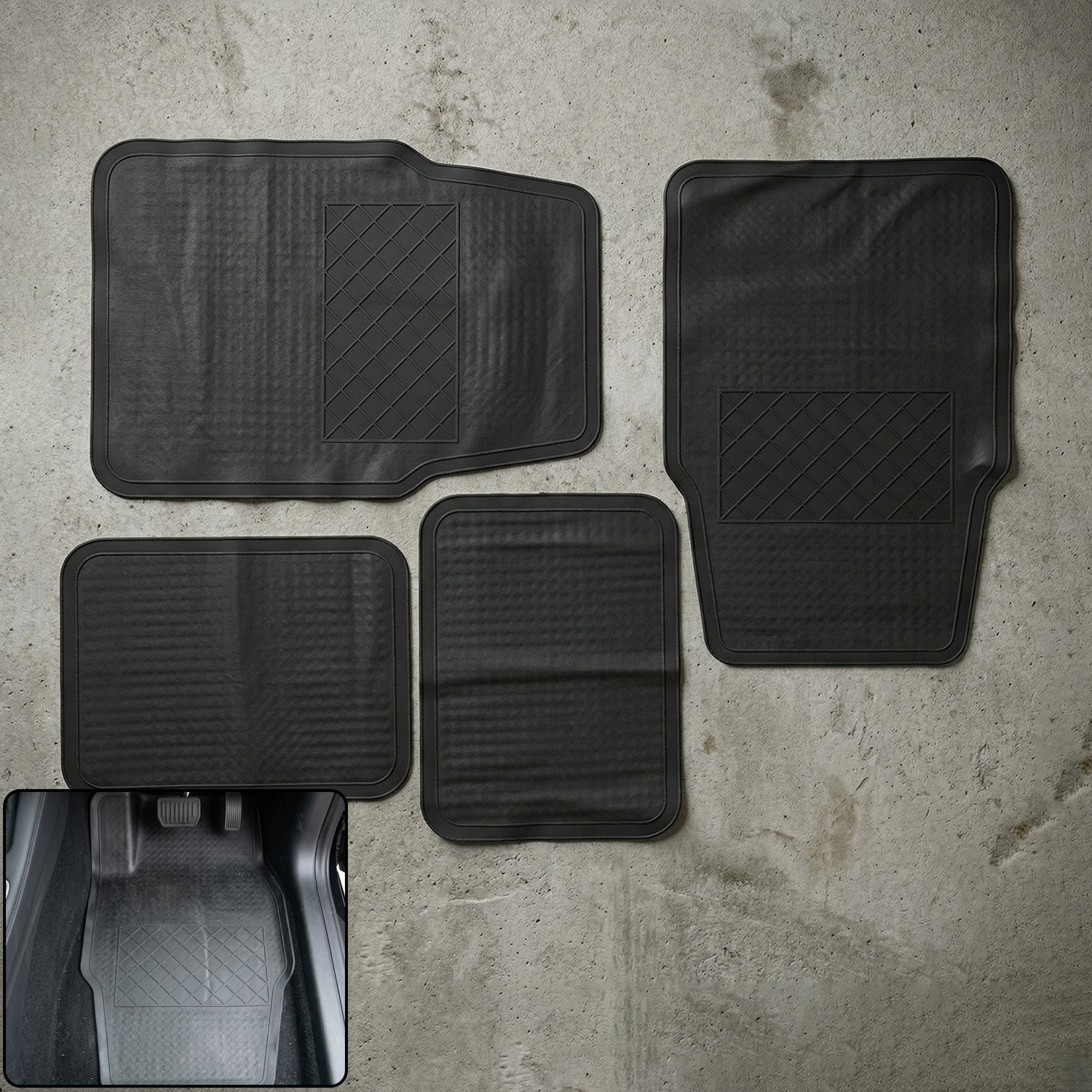 ALVENZA Heavy Duty Anti-Slip Rubber Car Foot Mat Set – Waterproof & Durable