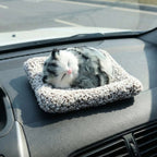 ALVENZA Plush Cat Dashboard Showpiece – Soft Closed-Eye Design