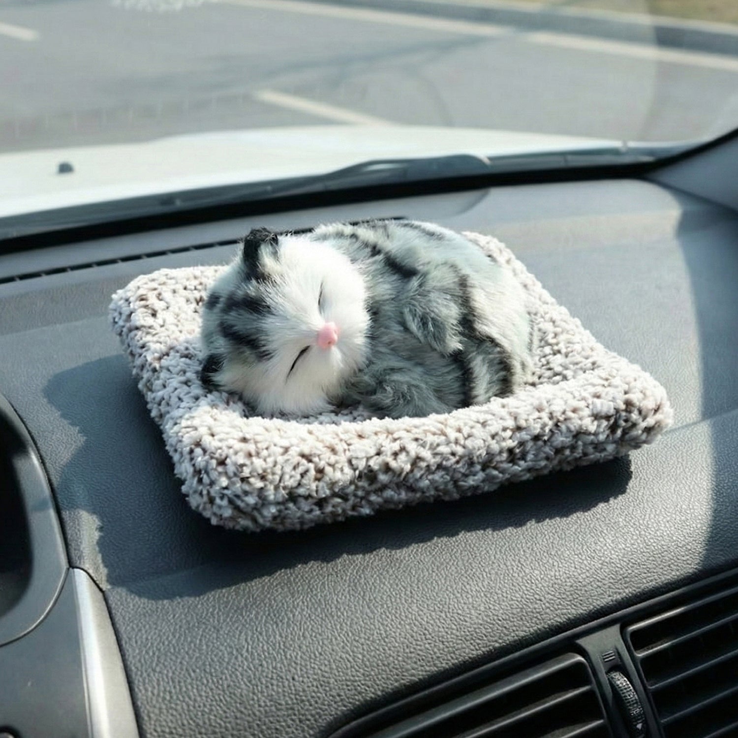ALVENZA Plush Cat Dashboard Showpiece – Soft Closed-Eye Design