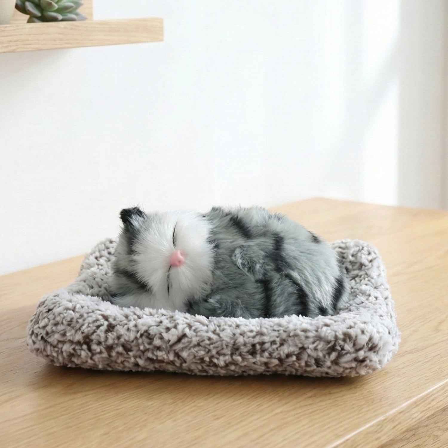 ALVENZA Plush Cat Dashboard Showpiece – Soft Closed-Eye Design