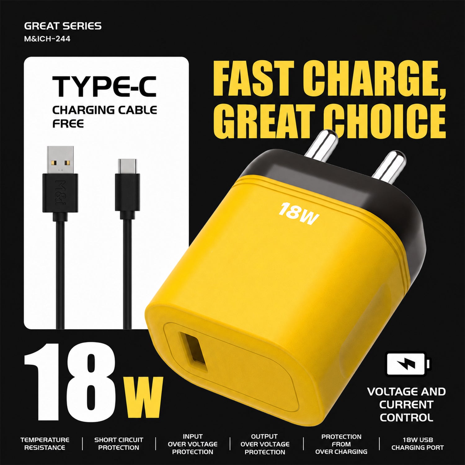 ALVENZA 18W Fast Dual USB Wall Charger – Includes Type C Cable for Quick Charging