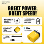 ALVENZA 18W Fast Dual USB Wall Charger – Includes Type C Cable for Quick Charging
