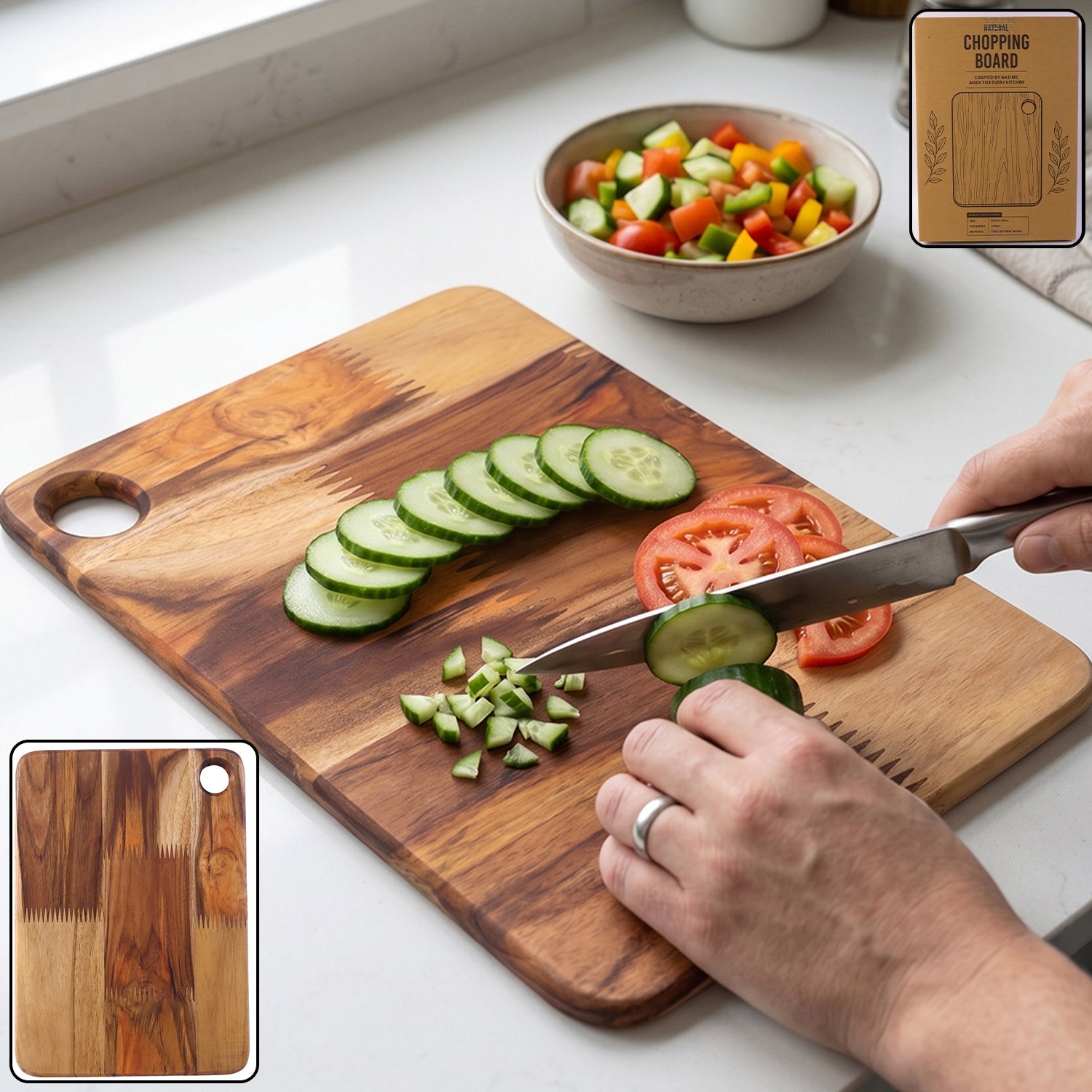 ALVENZA Wooden Chopping Board and Cutting Board for Kitchen 10 x 14 Inch (1...
