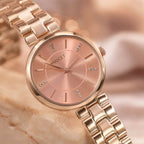 Women’s Rose Gold Bracelet Watch – Elegant Peach Dial & Lightweight Finish