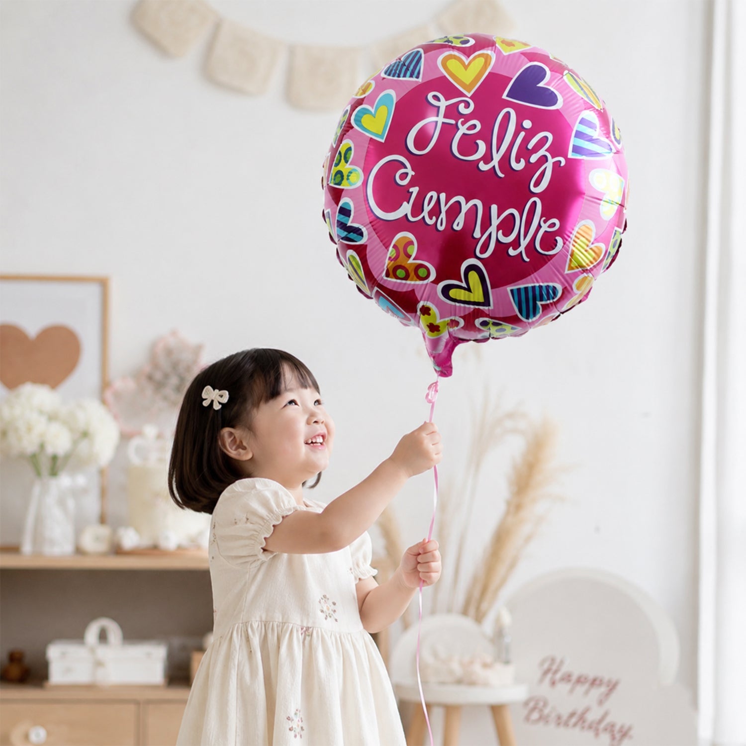 Feliz Cumple Foil Balloon Bright Colorful Birthday Decor - Front View