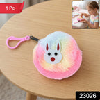 ALVENZA Cute Bunny Design Rainbow Fur Mini Coin Purse Keychain – Compact & Stylish for Kids
