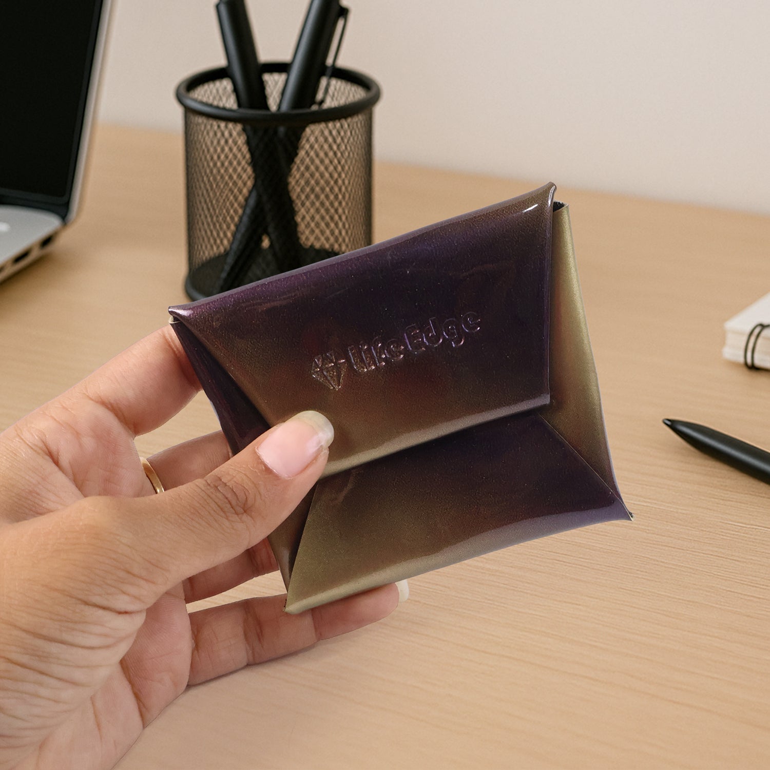 Coin Pouch Compact, Foldable PU Leather Wallet for Daily Use - Back View
