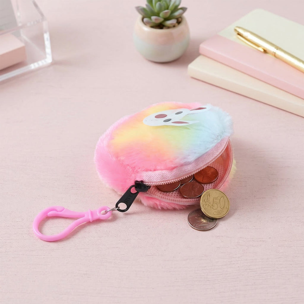 ALVENZA Cute Bunny Design Rainbow Fur Mini Coin Purse Keychain – Compact & Stylish for Kids