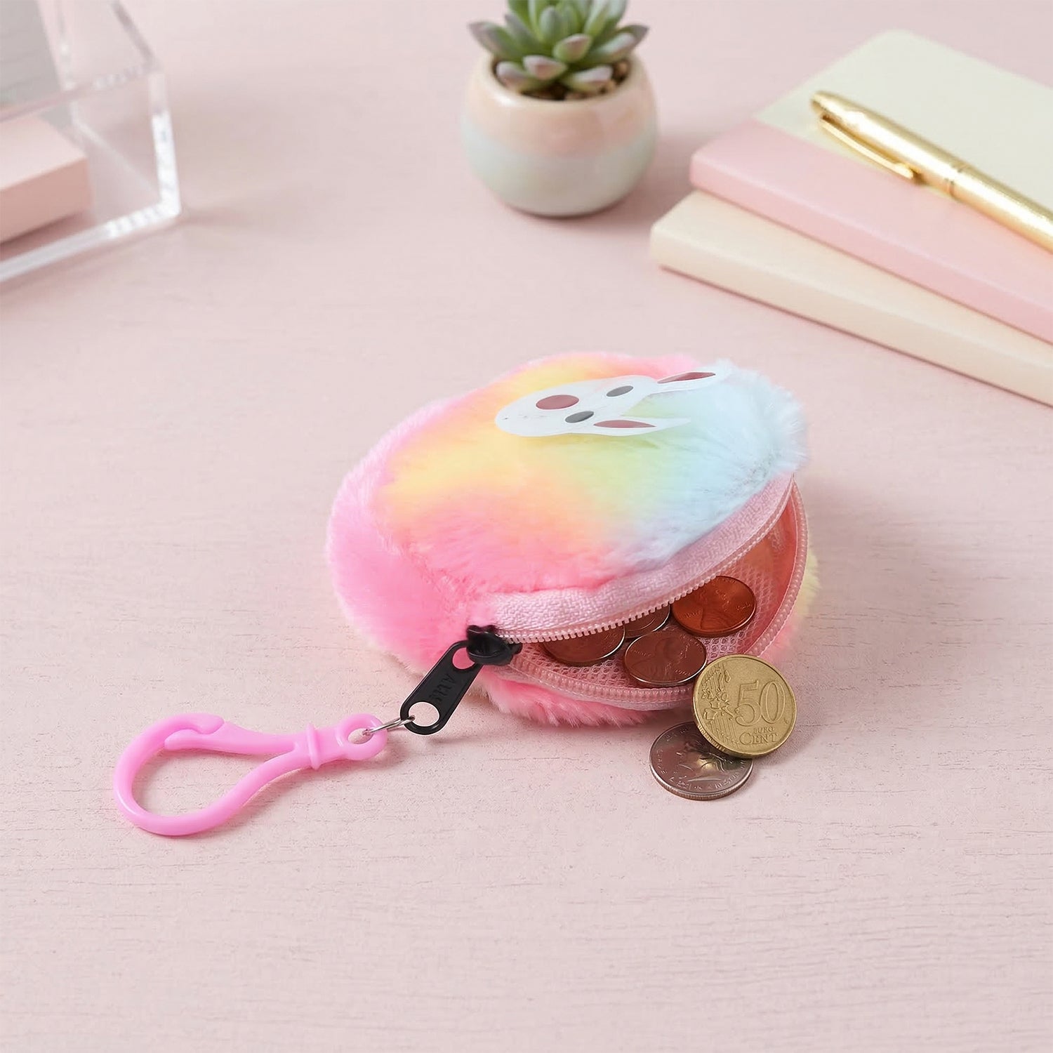 ALVENZA Cute Bunny Design Rainbow Fur Mini Coin Purse Keychain – Compact & Stylish for Kids