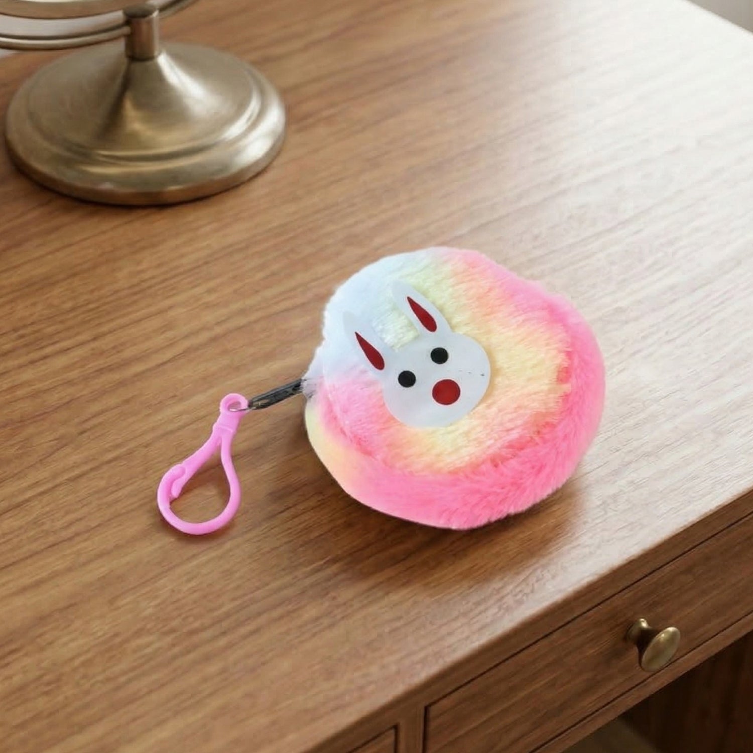 ALVENZA Cute Bunny Design Rainbow Fur Mini Coin Purse Keychain – Compact & Stylish for Kids