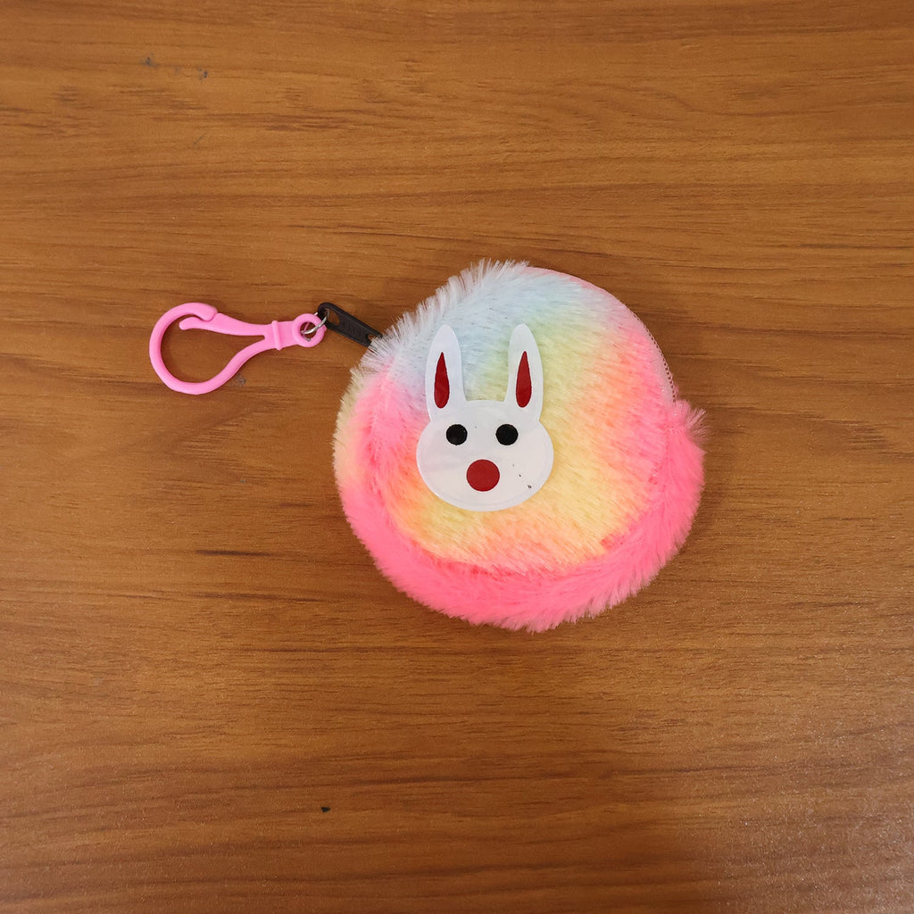 ALVENZA Cute Bunny Design Rainbow Fur Mini Coin Purse Keychain – Compact & Stylish for Kids