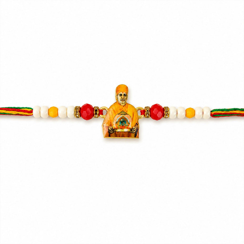 ALVENZA Spiritual Pramukh Swami Maharaj Devotional Rakhi for Brother, Beaded Thread Gift