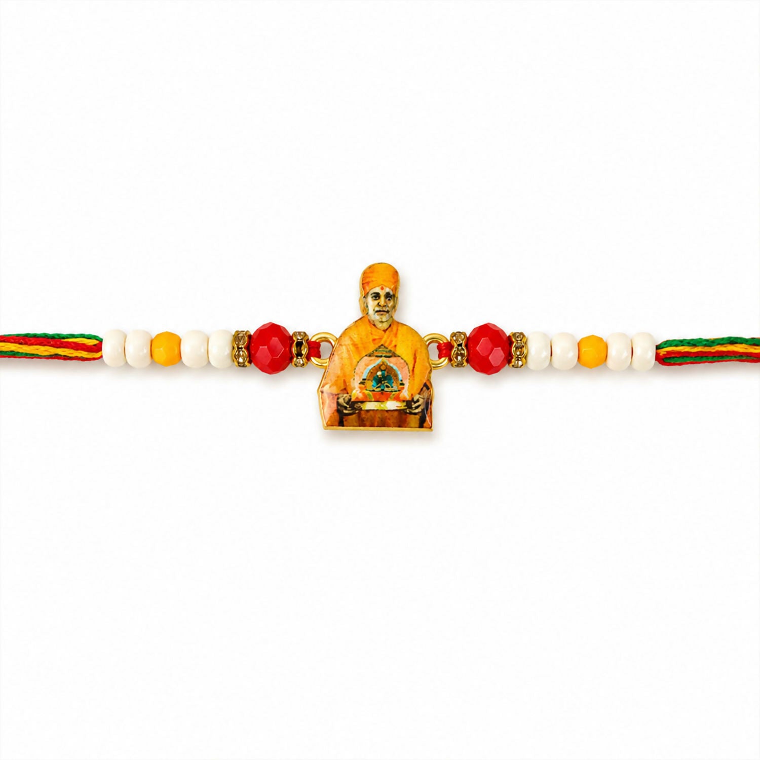 ALVENZA Spiritual Pramukh Swami Maharaj Devotional Rakhi for Brother, Beaded Thread Gift