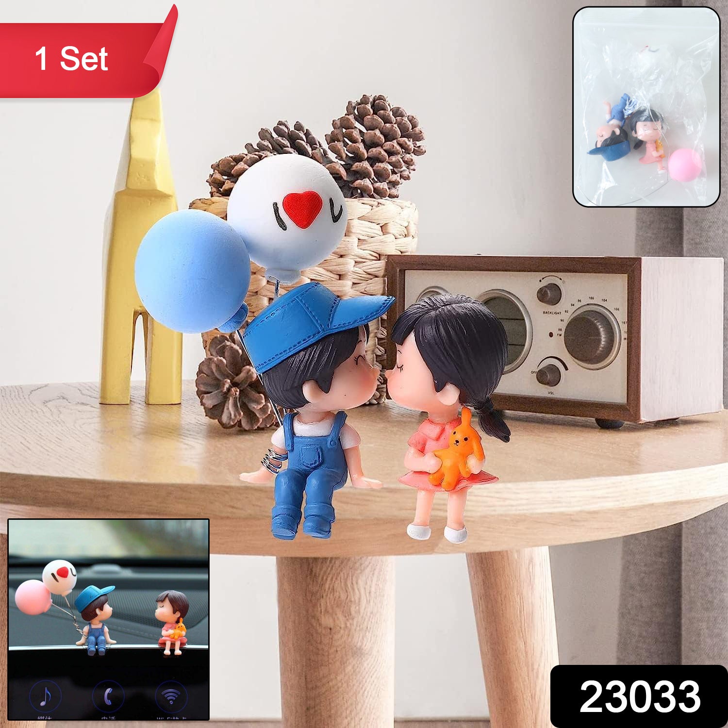 ALVENZA Cute Couple Car Dashboard Figurine – Romantic Mini Showpiece for Car & Home