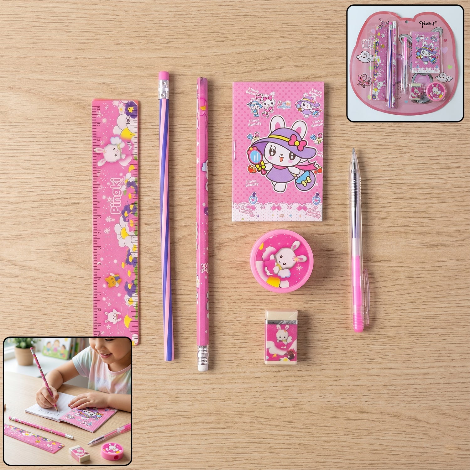 Kids Stationery Set Complete 7-in-1 Creative School Supplies - Side View