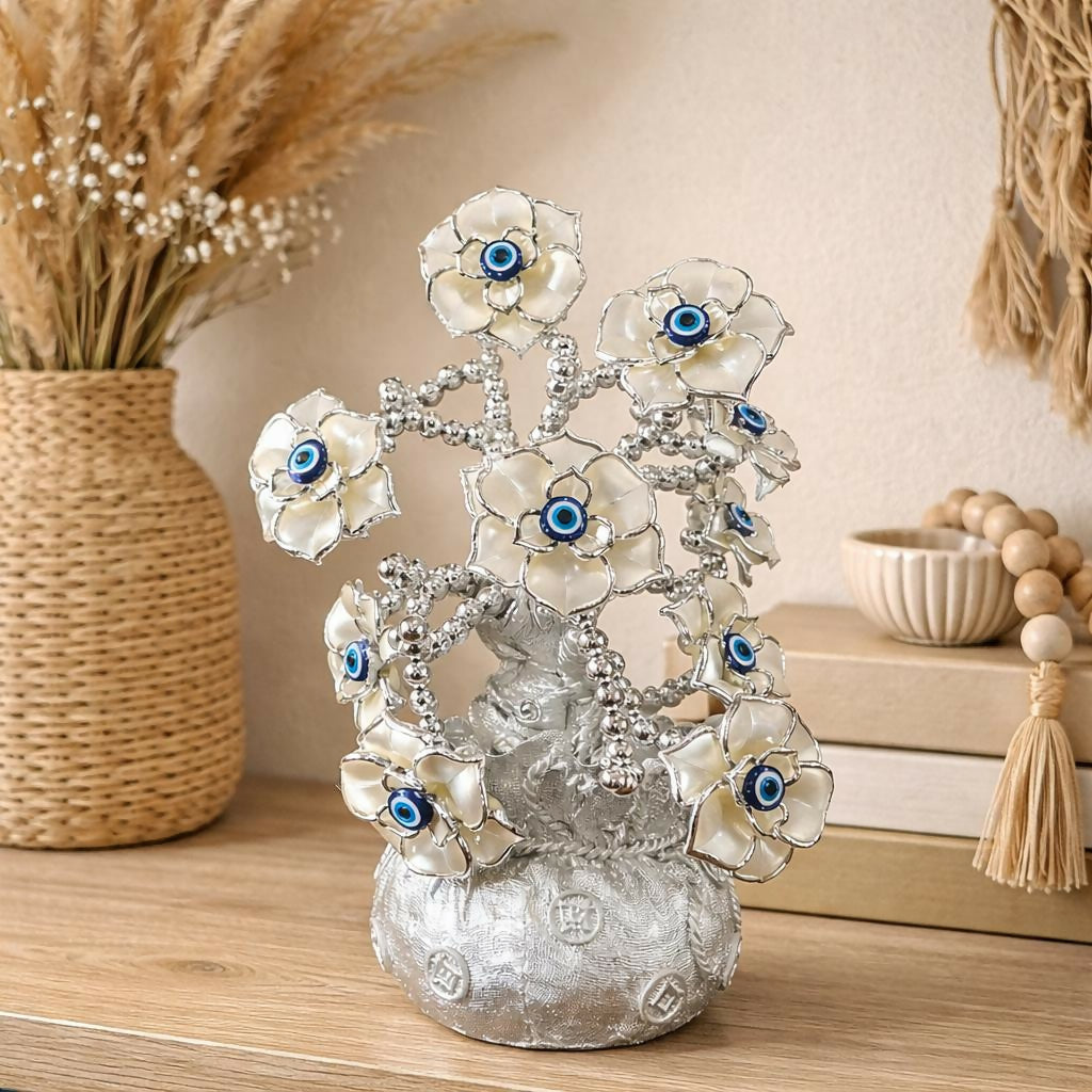 ALVENZA Silver Lucky Flower Tree Showpiece – Elegant Home Decor Accent